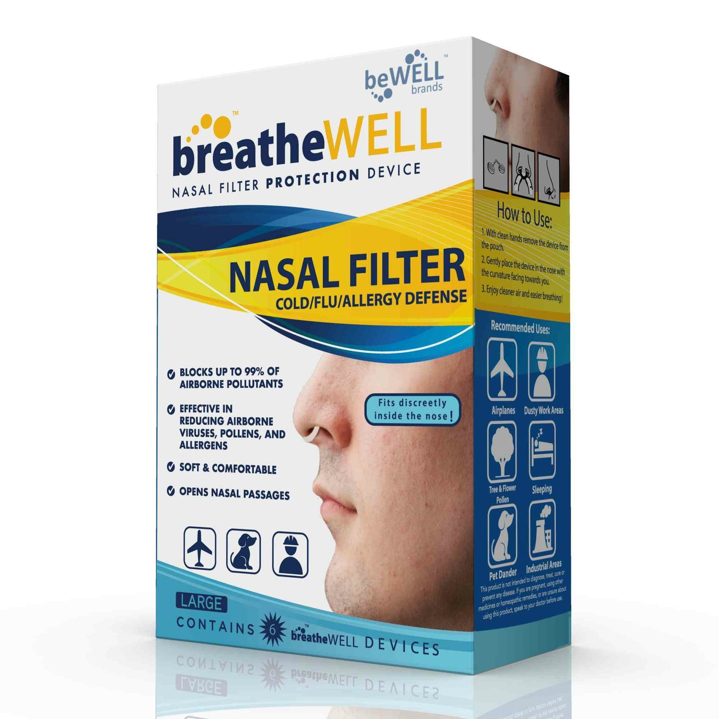 breatheWELL Nasal Filter Protection Device 6 Count, Large