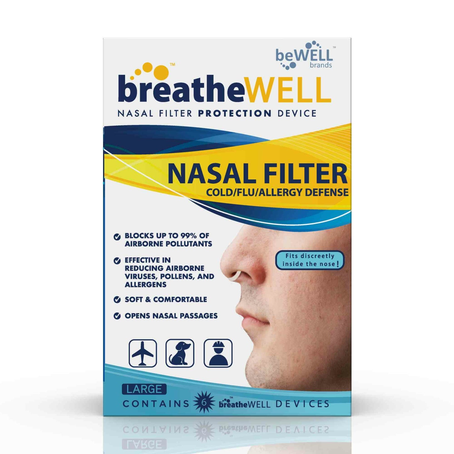 breatheWELL Nasal Filter Protection Device 6 Count, Large