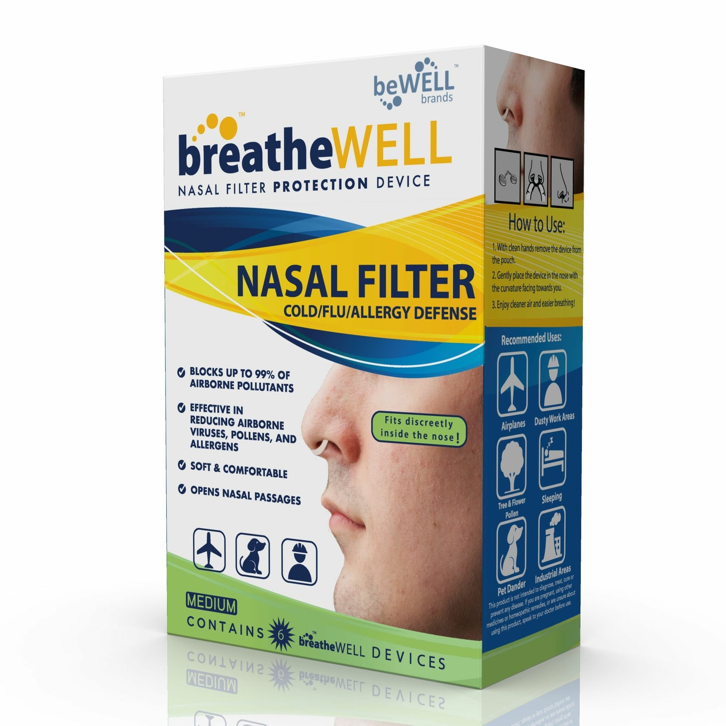 breatheWELL Nasal Filter Protection Device 6 Count, Medium
