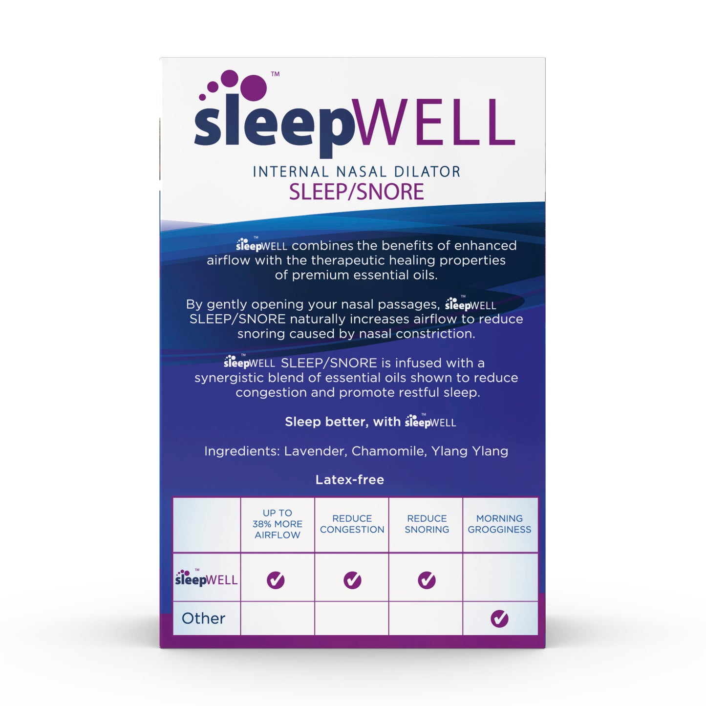 sleepWELL Sleep/Snore Internal Nasal Dilator for Snoring Relief, 12 Count