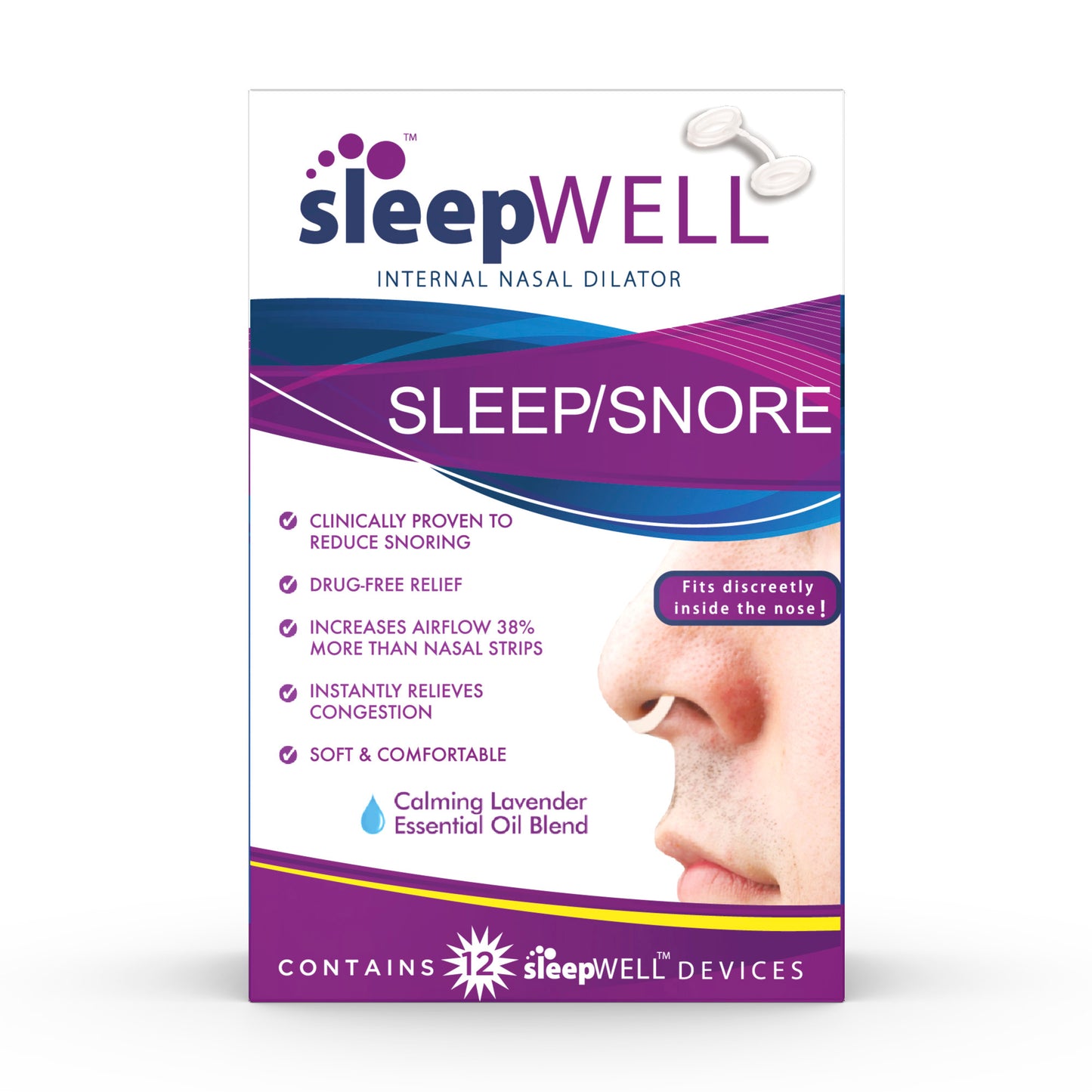 sleepWELL Sleep/Snore Internal Nasal Dilator for Snoring Relief, 12 Count